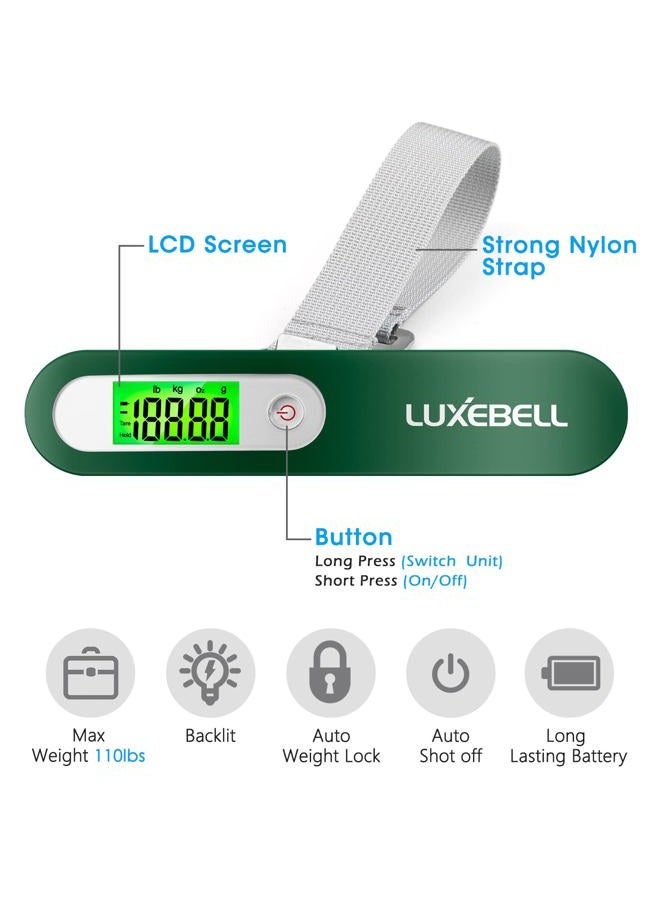 LUXEBELL Digital Travel Scale, Luggage Scale Gift for Traveler Suitcase Handheld Weight Scale 110lbs (Green) - Image 2