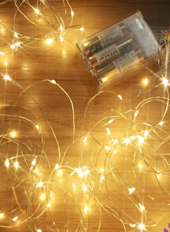 بامير شريط أضواء خرافية بطول 12 قدم و35 مصباح LED ببطارية AA لعيد الميلاد وعيد ديوالي وعيد رمضان وحفلات الزفاف وأعياد الميلاد وديكور المنزل مقاوم للماء ووضع واحد وزر صندوق البطارية على إيقاف اللون الأبيض الدافئ - Image 2