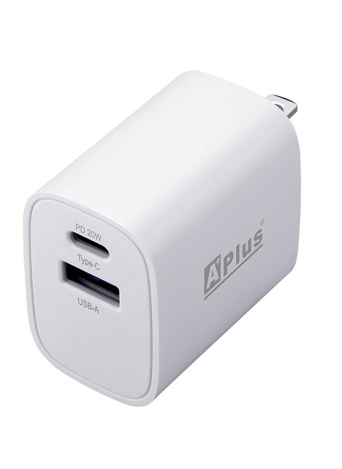 APLUS - 20W fast charger for iPhone and Samsung with dual USB-C and USB-A charging port, supports fast charging PD 2.0/3.0, QC 2.0/3.0, FCP, SCP, and supports BC1.2/Samsung 2A/Apple 2.4A charging mode. - Image 1