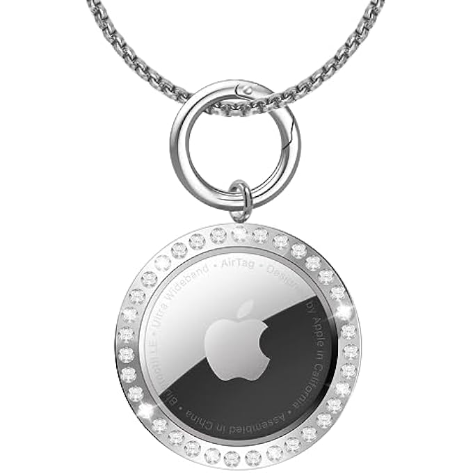 Apple Airtag Necklace,Titanium Steel Rhinestone Airtag Necklace Kids,Air Tag Necklace For Adults Kids Boys Women,75Cm Adjustable Alloy Necklace With Airtag Holder Compatible Apple Air Tag - Image 1