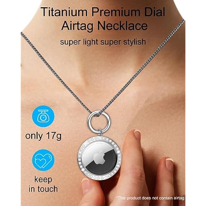 Apple Airtag Necklace,Titanium Steel Rhinestone Airtag Necklace Kids,Air Tag Necklace For Adults Kids Boys Women,75Cm Adjustable Alloy Necklace With Airtag Holder Compatible Apple Air Tag - Image 3