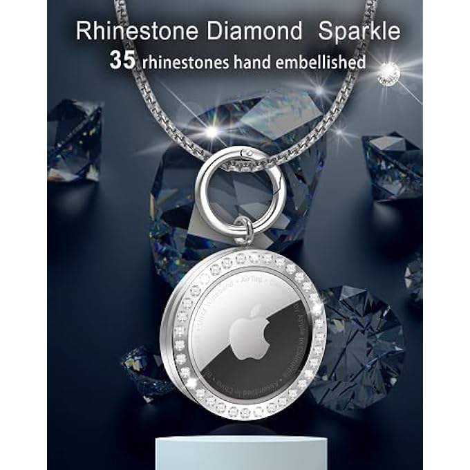Apple Airtag Necklace,Titanium Steel Rhinestone Airtag Necklace Kids,Air Tag Necklace For Adults Kids Boys Women,75Cm Adjustable Alloy Necklace With Airtag Holder Compatible Apple Air Tag - Image 4