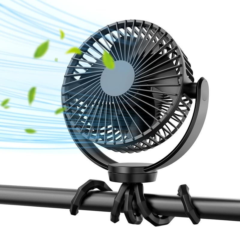 Koonie 5000mAh Portable Stroller Fan  3Speed Battery Operated Flexible Clipon Tripod 360 Rotate Flexible TripodUSB Rechargeable Cooling for Bike Treadmill Travel  Car Seat - Image 1