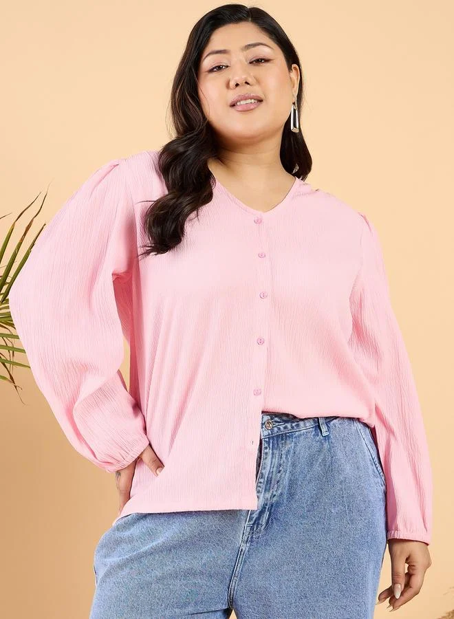 STREET 9 STREET 9 Plus Size Solid V-Neck Puff Sleeve Top