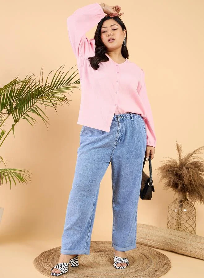 STREET 9 STREET 9 Plus Size Solid V-Neck Puff Sleeve Top