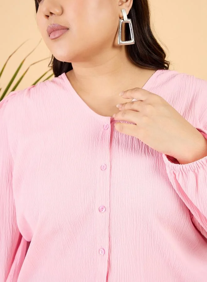STREET 9 STREET 9 Plus Size Solid V-Neck Puff Sleeve Top
