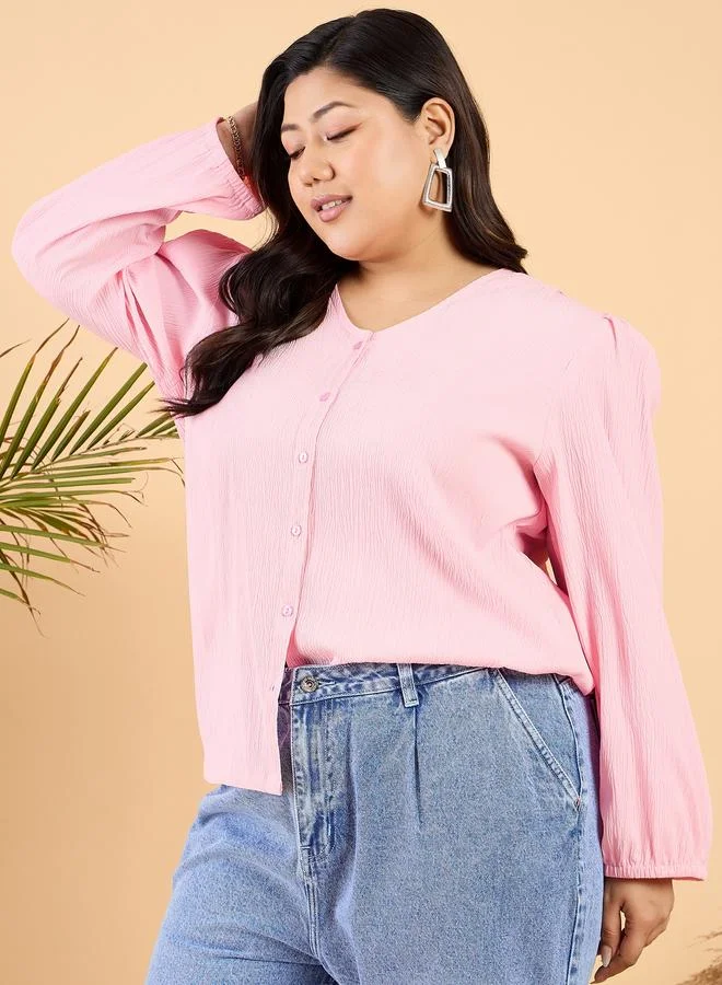 STREET 9 STREET 9 Plus Size Solid V-Neck Puff Sleeve Top