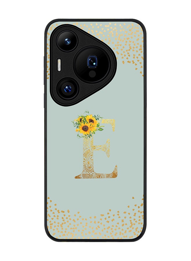 Stylizedd Rugged Black edge case for Huawei Pura 70, Slim fit Case Flexible Cover - Custom Monogram Initial Letter Floral Pattern Alphabet - E (Light Grey ) - Image 1