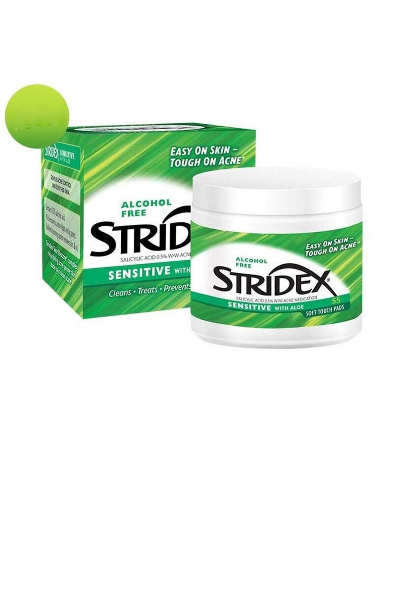 سترايدكس مناديل يومية للعناية بحب الشباب بخلاصة الصبار - للبشرة الحساسة - ٥٥ قطعة