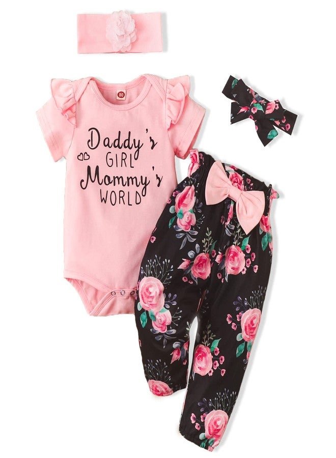 AMAWMW Newborn Baby Girl Summer Outfit Short Sleeve Romper Floral Pants Infant Clothing 12-18 Month Baby Girl Clothes Gift Set - Image 1