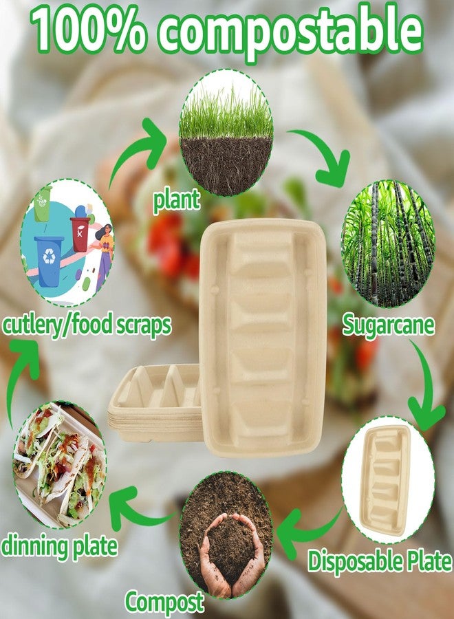JMIATRY 100PCS Disposable Taco Holder Disposable Taco Plates with 3 Dividers Pulp Fiber Paper Tacos Holders Tacoes Plate Disposables - Great for Tacos Tuesday Party - Image 5