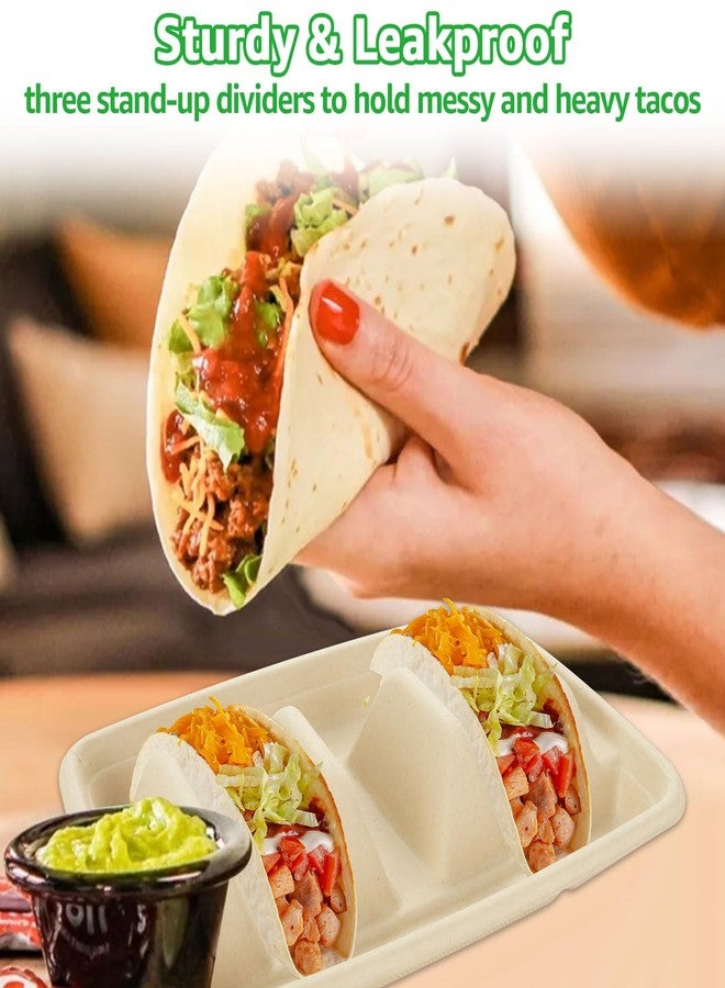 JMIATRY 100PCS Disposable Taco Holder Disposable Taco Plates with 3 Dividers Pulp Fiber Paper Tacos Holders Tacoes Plate Disposables - Great for Tacos Tuesday Party - Image 2