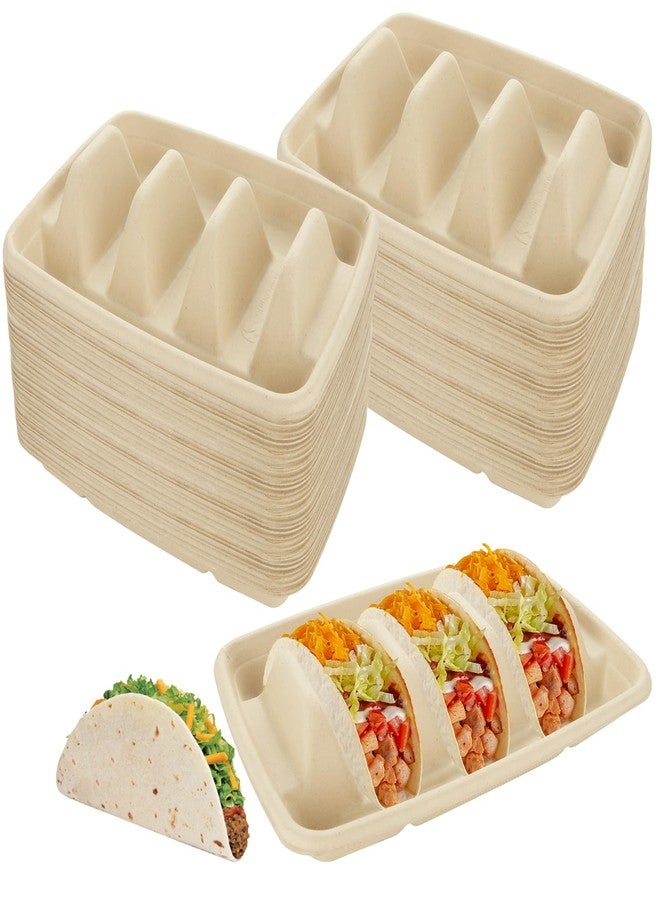 JMIATRY 100PCS Disposable Taco Holder Disposable Taco Plates with 3 Dividers Pulp Fiber Paper Tacos Holders Tacoes Plate Disposables - Great for Tacos Tuesday Party - Image 1