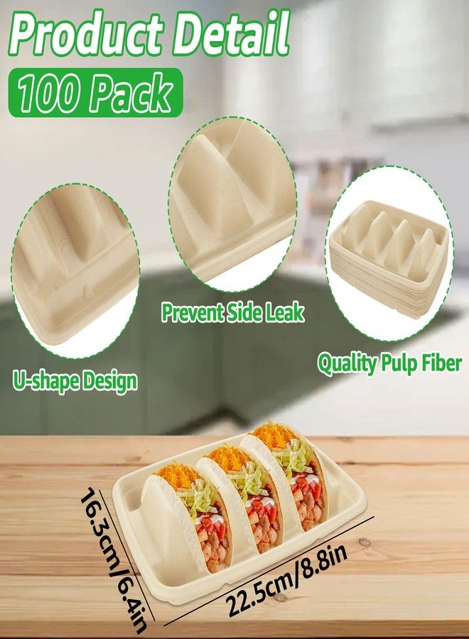 JMIATRY 100PCS Disposable Taco Holder Disposable Taco Plates with 3 Dividers Pulp Fiber Paper Tacos Holders Tacoes Plate Disposables - Great for Tacos Tuesday Party - Image 3