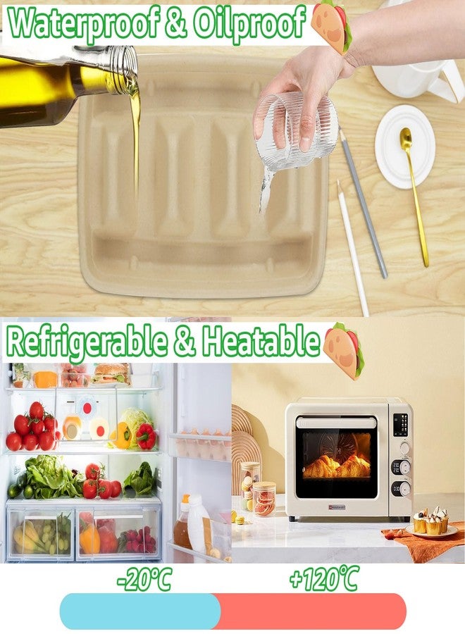 JMIATRY 100PCS Disposable Taco Holder Disposable Taco Plates with 3 Dividers Pulp Fiber Paper Tacos Holders Tacoes Plate Disposables - Great for Tacos Tuesday Party - Image 4