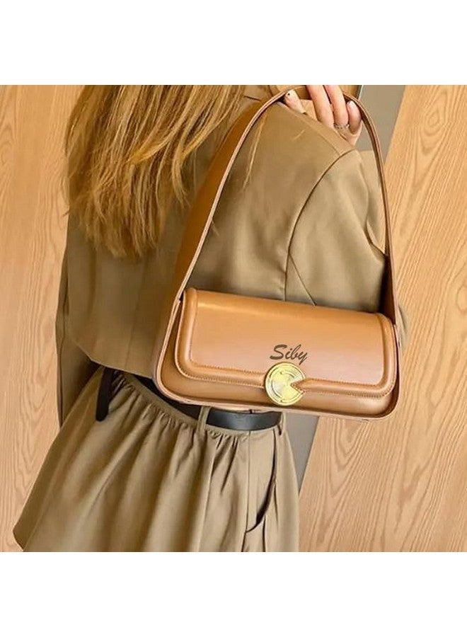 SIBY Women's Brown Underarm Bag |PU Leather Shoulder Tote Handbag with Wide Straps and Metal Lock |Mini Design Handbag- Brown - Image 2