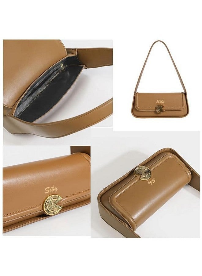 SIBY Women's Brown Underarm Bag |PU Leather Shoulder Tote Handbag with Wide Straps and Metal Lock |Mini Design Handbag- Brown - Image 3