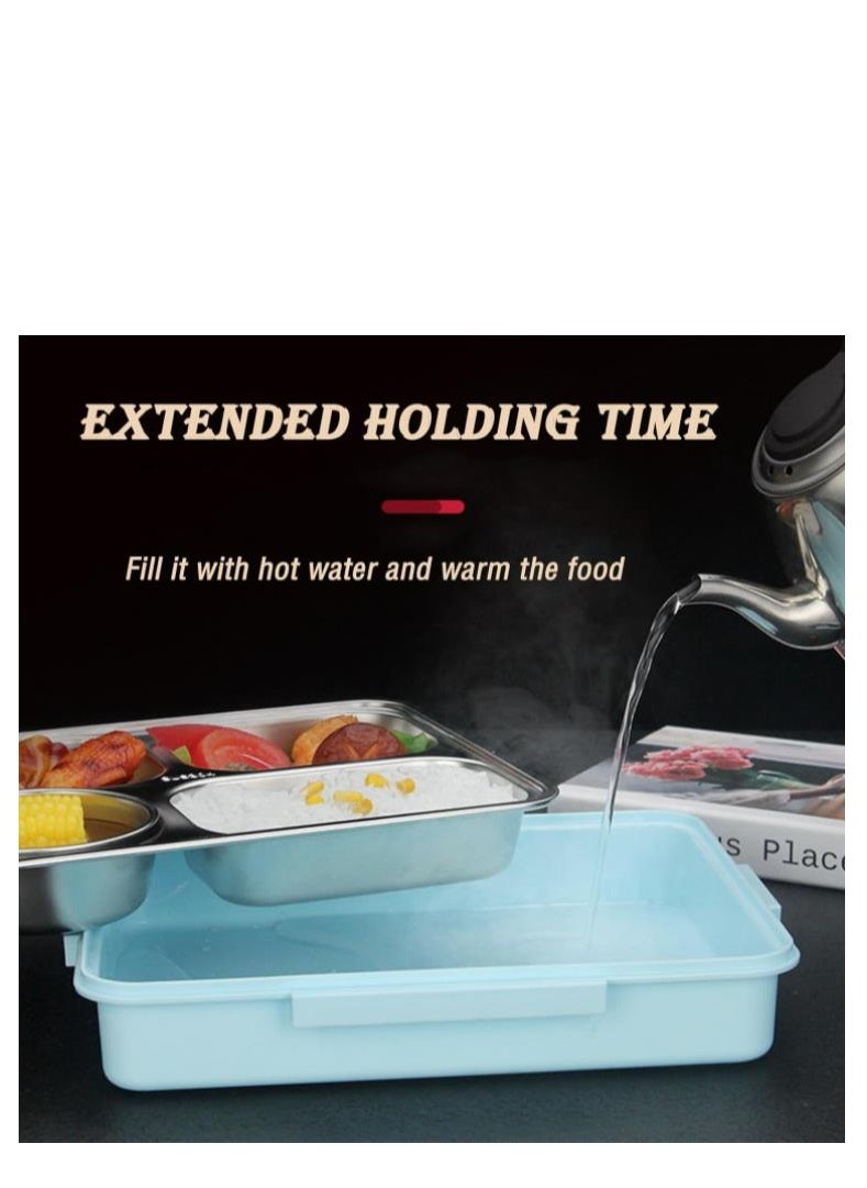 Golden - Stainless Steel Lunch Box Leakproof Bento Box 5 Compartments Lunch Container with Tableware & Insulation Bag for Kids Adults School and Office Hot Water and Microwave Heating (Blue) - Image 1