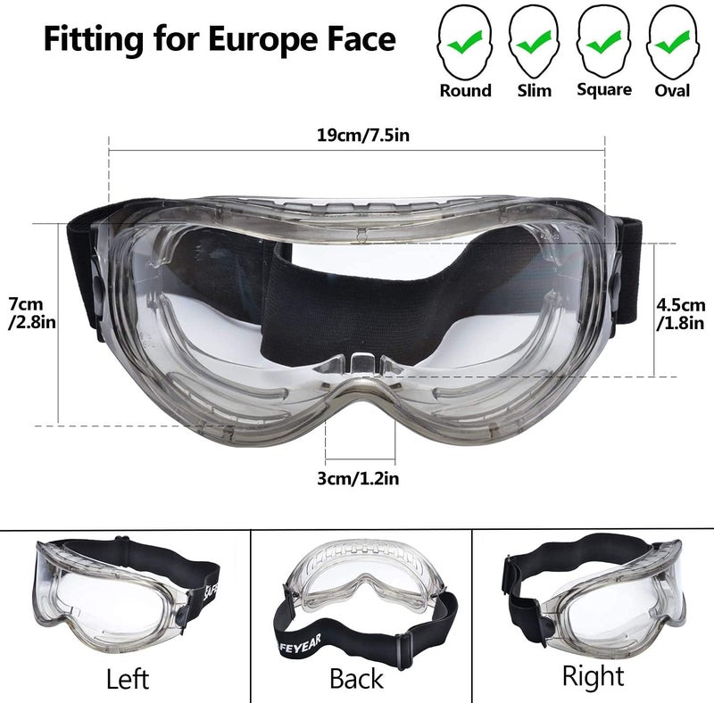 SAFEYEAR ANSI Z87 & EN 166 Anti Fog Safety Goggles Over Glasses for Men Women Anti-Scratch Work Goggles Eye Protection - Image 3