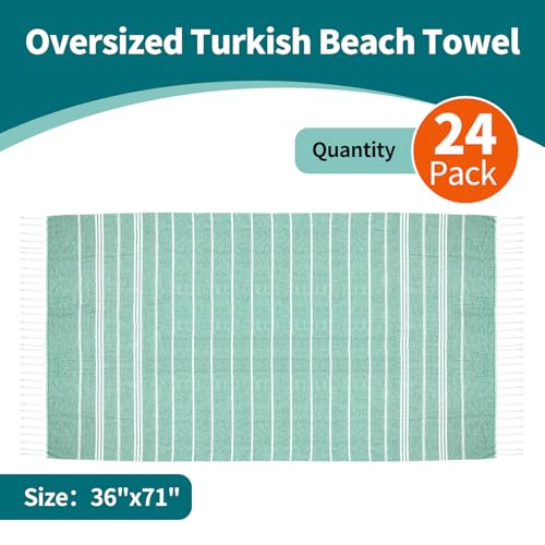 YSYJ 24 Pack Turkish Beach Towel 36"x71" Beach Towels Oversized Bath Towels Sand Free Quick Dry Turkish Towel Bulk Extra Large Pool Blanket Teal - Image 2