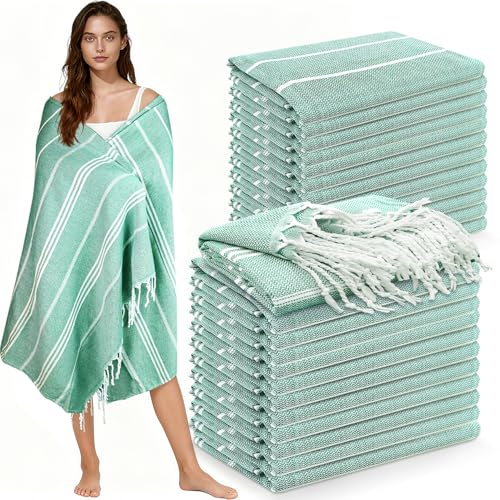 YSYJ 24 Pack Turkish Beach Towel 36"x71" Beach Towels Oversized Bath Towels Sand Free Quick Dry Turkish Towel Bulk Extra Large Pool Blanket Teal - Image 1