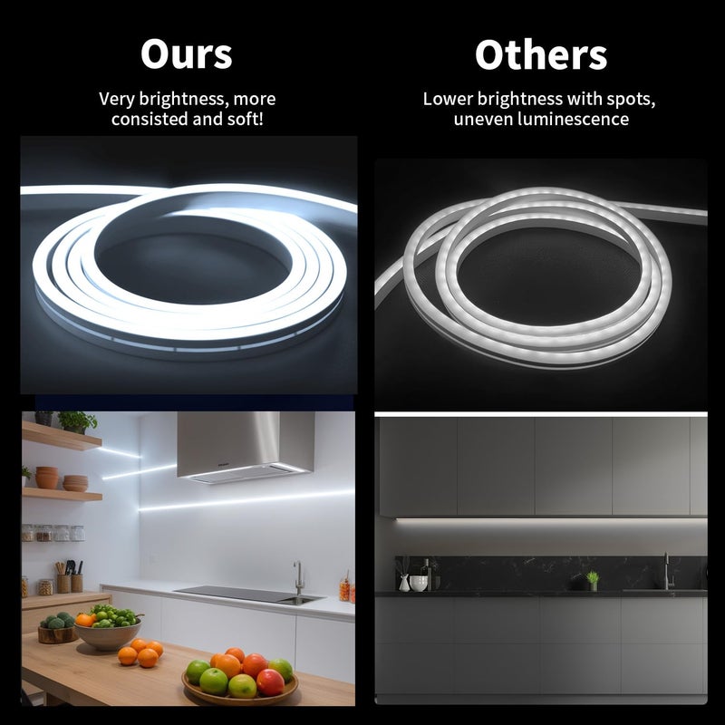 iNextStation 12V White LED Strip Lights 16.4FT, Flexible Silicone Neon Rope Light, Waterproof, Cuttable, Dimmable & Linkable, for Cabinet, Ceiling, Wall, Bedroom, Kitchen, Garage (No Adapter) - Image 2