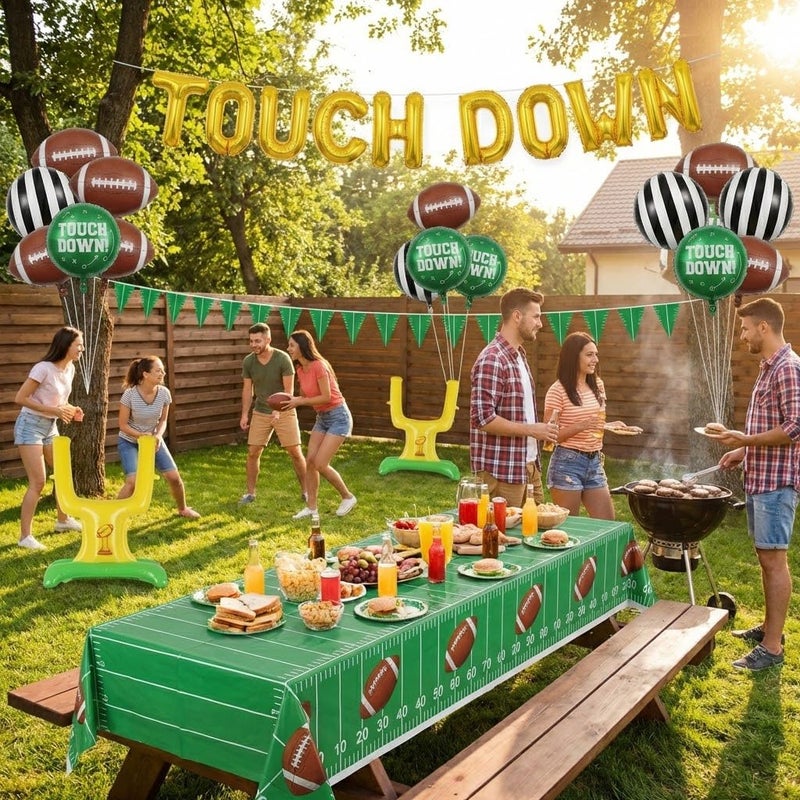 besttideyes Football Party Decorations Kit - TOUCHDOWN Letter Balloons, Goalpost,Football Foil Balloons, Pennant Banner, Football Tablecloth for Super Bowl, Birthday,Game day, Tailgate Party Decor - Image 3