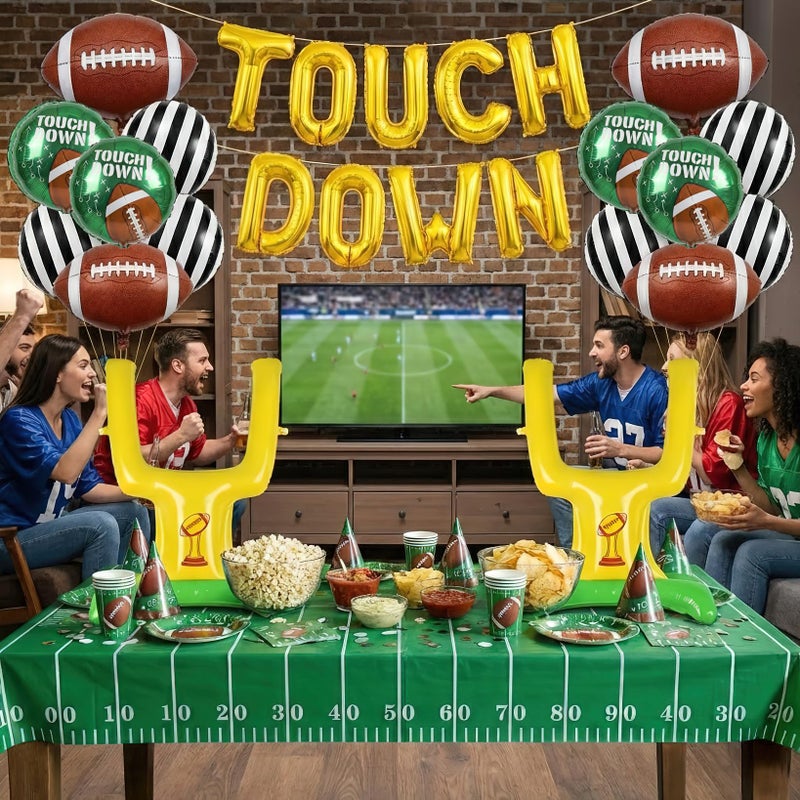 besttideyes Football Party Decorations Kit - TOUCHDOWN Letter Balloons, Goalpost,Football Foil Balloons, Pennant Banner, Football Tablecloth for Super Bowl, Birthday,Game day, Tailgate Party Decor - Image 2