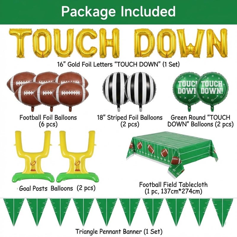 besttideyes Football Party Decorations Kit - TOUCHDOWN Letter Balloons, Goalpost,Football Foil Balloons, Pennant Banner, Football Tablecloth for Super Bowl, Birthday,Game day, Tailgate Party Decor - Image 4