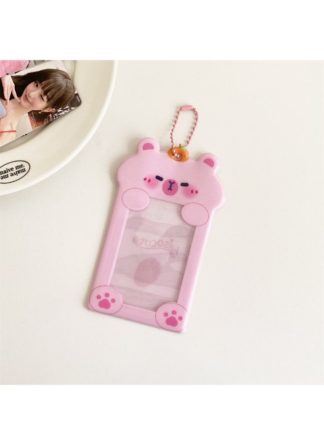 NIBEMINENT 1 - Piece PVC Cartoon AnimalsKpop Photo Card Holder Pendant Key Chain ID Badge Holder ID Card Holder Photo Card Protector for School ID Office ID Access Card for Women Girls  - Image 1