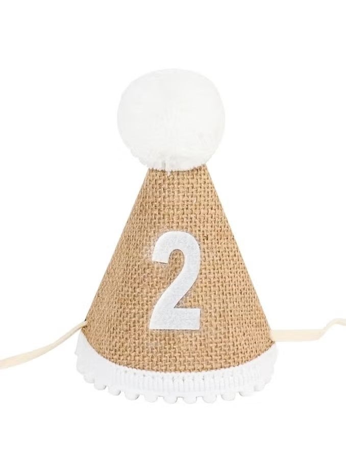 ZVEV 2st Birthday Party Hat For Babies, Birthday Hat, Adjustable Soft Headband, Birthday Decoration Celebration Cone Hats For Celebrations, Linen Decorative Hat, Party Supplies For Baby For Girl And Boy - Image 1