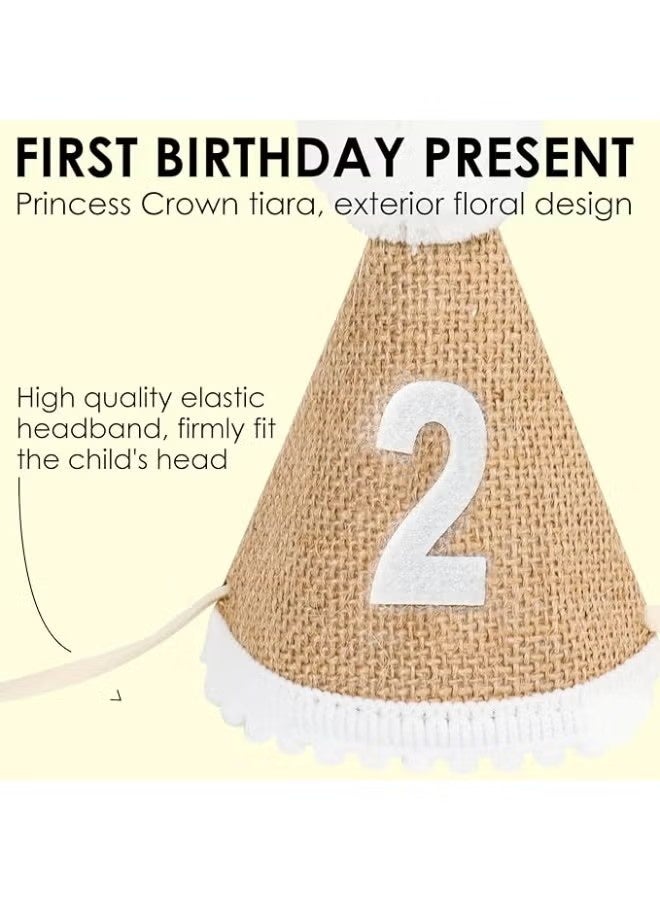 ZVEV 2st Birthday Party Hat For Babies, Birthday Hat, Adjustable Soft Headband, Birthday Decoration Celebration Cone Hats For Celebrations, Linen Decorative Hat, Party Supplies For Baby For Girl And Boy - Image 4