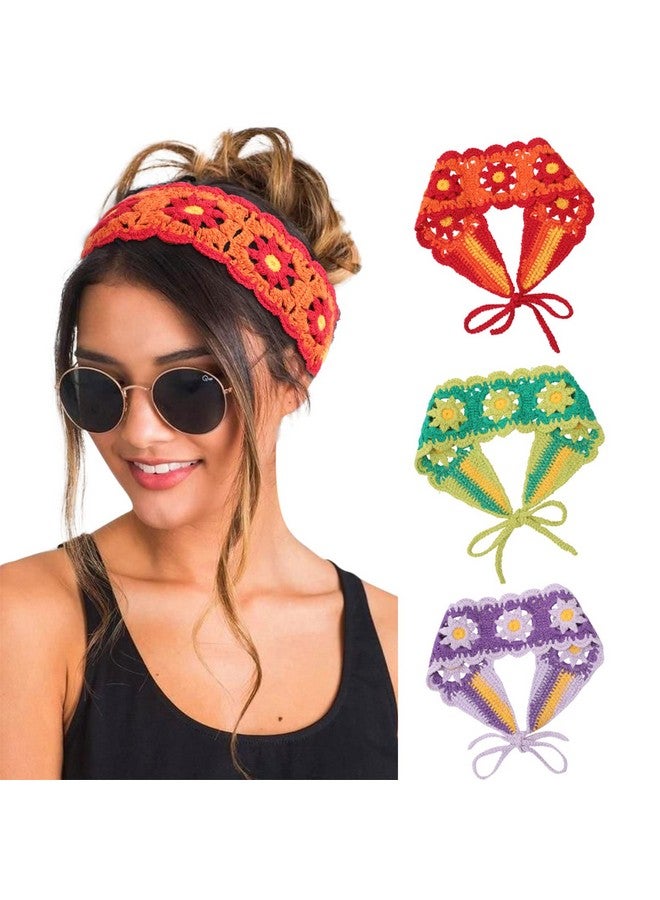 HAIMEIKANG Hippie Hair Bandanas Headbands For Women Boho Headband Knit Hair Bands Floral Head Wrap For Girls(Red+Green+Pueple) - Image 1