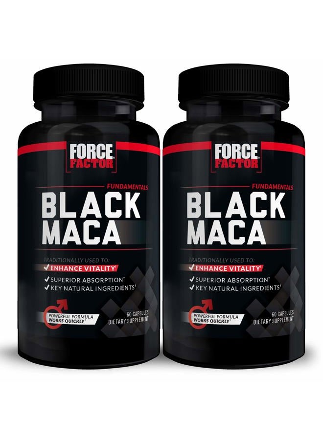 FORCE FACTOR Black Maca Root, 2-Pack, Vitality Supplement for Men with Superior Absorption and Power, Natural Maca Negra Extract, Fundamentals Series, 1000mg, 120 Capsules - Image 1