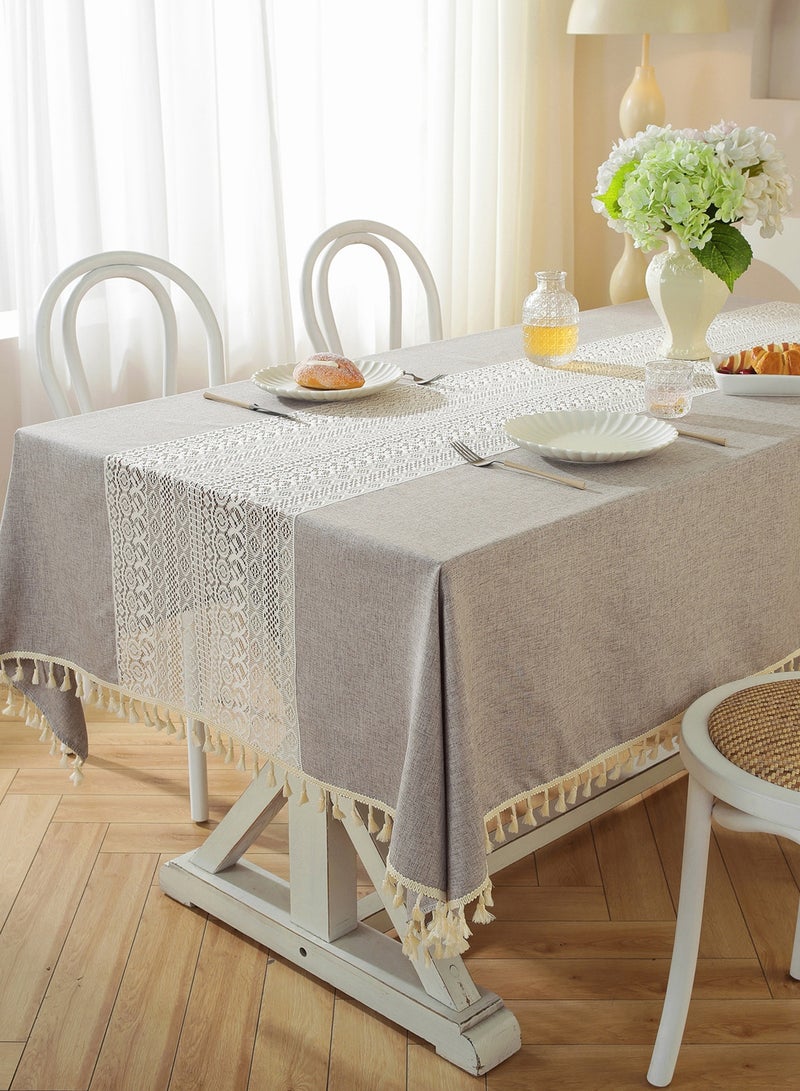 أورافلي مفرش طاولة دانتيل متداخل 140 × 180 سم، مفرش طاولة مستطيل من القطن والكتان مع شرابات، مقاوم للتجاعيد، سميك ومتين، يخلق جوًا دافئًا لتناول الطعام، مناسب لطاولات الطعام العائلية والحفلات وحفلات الزفاف وتزيين الطاولات الاحتفالية. - Image 2