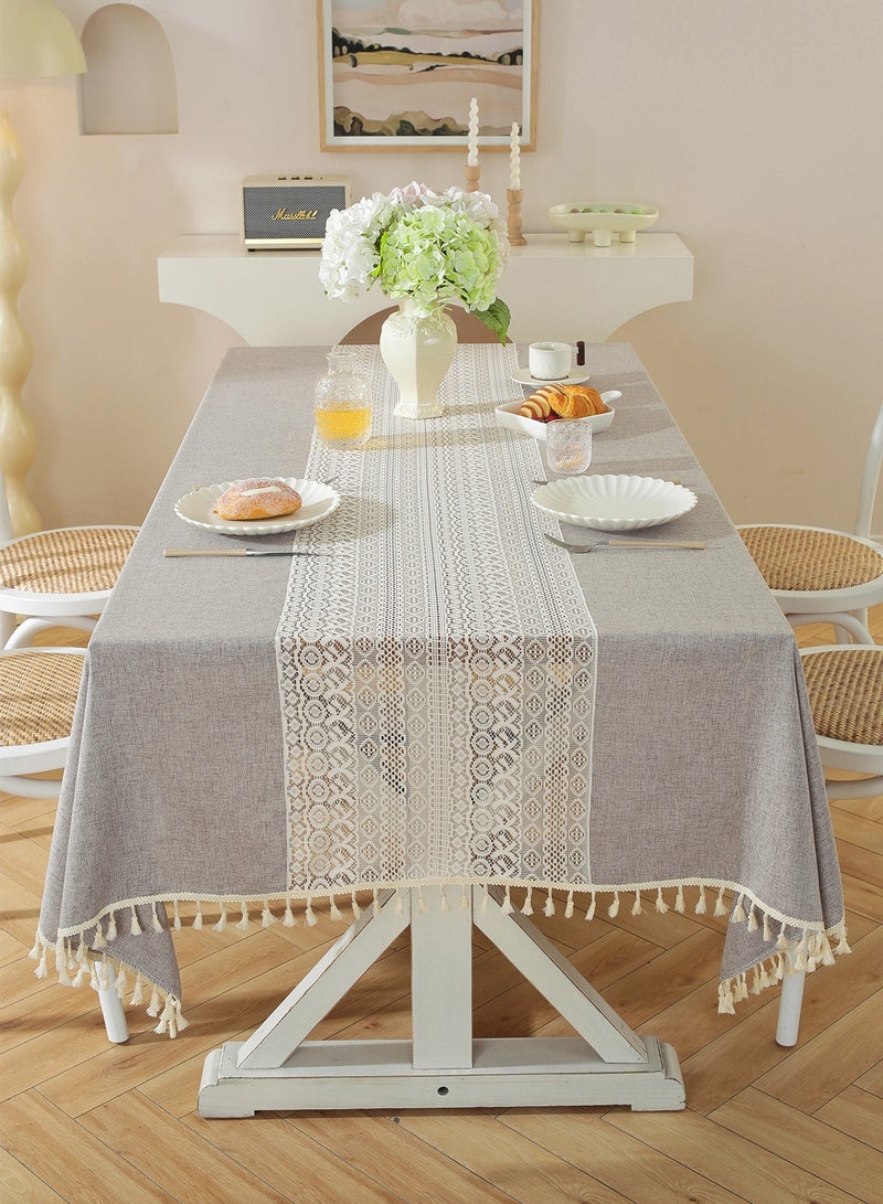 أورافلي مفرش طاولة دانتيل متداخل 140 × 180 سم، مفرش طاولة مستطيل من القطن والكتان مع شرابات، مقاوم للتجاعيد، سميك ومتين، يخلق جوًا دافئًا لتناول الطعام، مناسب لطاولات الطعام العائلية والحفلات وحفلات الزفاف وتزيين الطاولات الاحتفالية. - Image 4