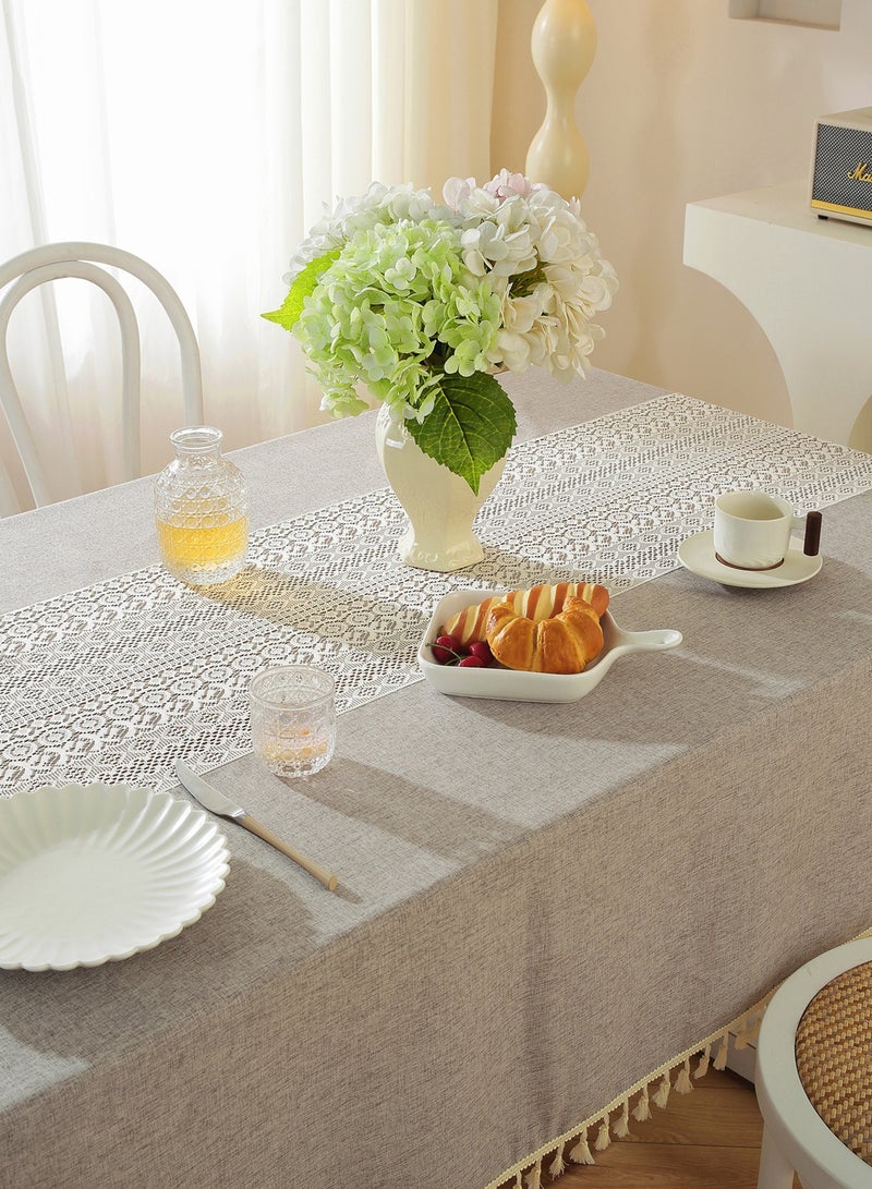 أورافلي مفرش طاولة دانتيل متداخل 140 × 180 سم، مفرش طاولة مستطيل من القطن والكتان مع شرابات، مقاوم للتجاعيد، سميك ومتين، يخلق جوًا دافئًا لتناول الطعام، مناسب لطاولات الطعام العائلية والحفلات وحفلات الزفاف وتزيين الطاولات الاحتفالية. - Image 5