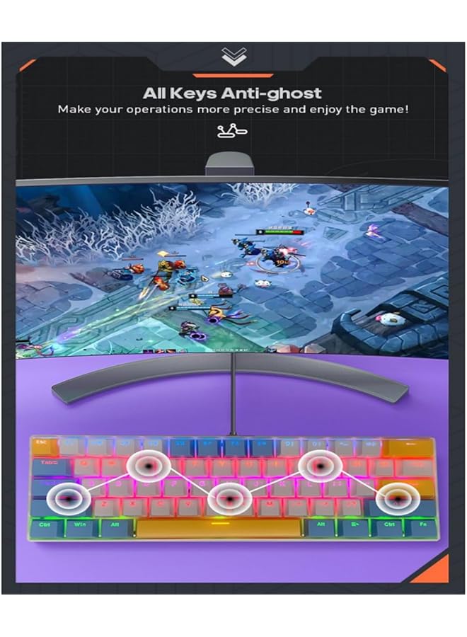 61 Keys Rgb Gaming Keyboard 60% Mini Wired Waterproof With Anti Ghosting Keyboard And Three Color Keycaps With Red Switch For Gamers(White Blue And Yellow) - Image 3