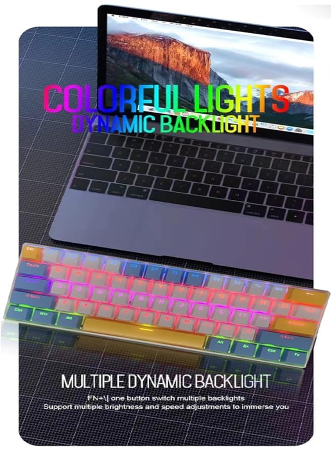 61 Keys Rgb Gaming Keyboard 60% Mini Wired Waterproof With Anti Ghosting Keyboard And Three Color Keycaps With Red Switch For Gamers(White Blue And Yellow) - Image 2