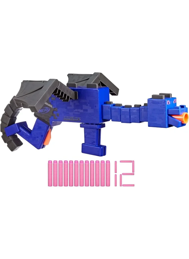 نيرف Nerf Minecraft Ender Dragon Blaster, 4-Dart Internal Clip, 12 Nerf Elite Foam Darts, Design Inspired by Minecraft Mob in the Game
