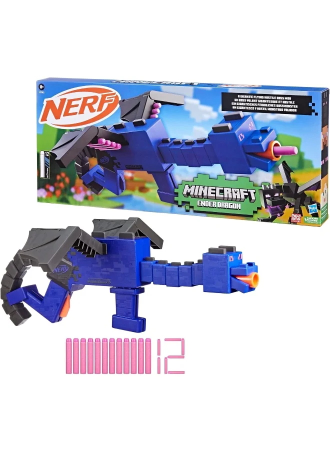 نيرف Nerf Minecraft Ender Dragon Blaster, 4-Dart Internal Clip, 12 Nerf Elite Foam Darts, Design Inspired by Minecraft Mob in the Game
