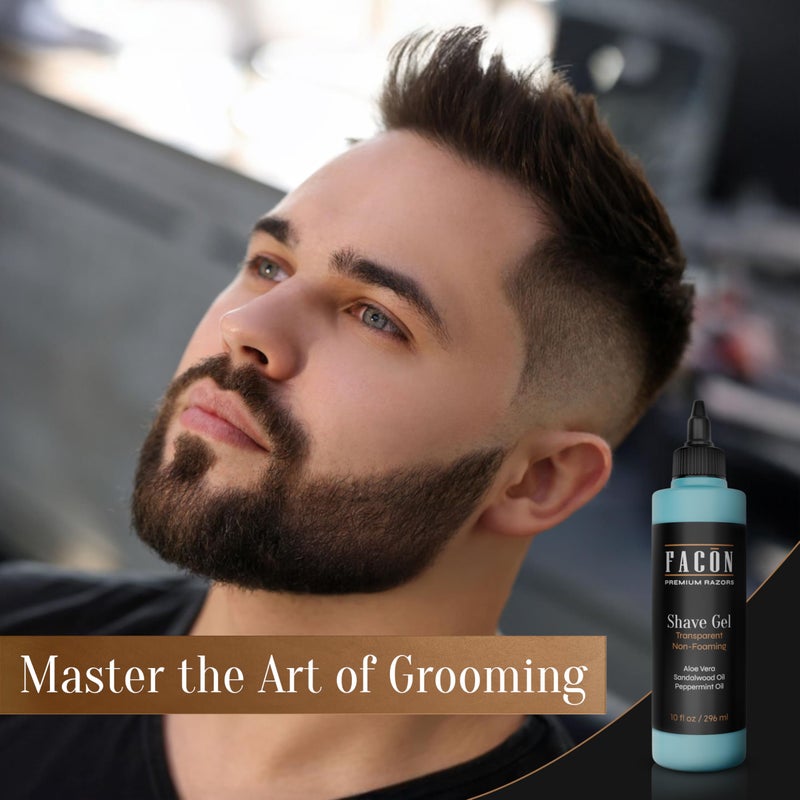 FACON FacÃ³n Transparent Shaving Gel for Men w/Aloe Vera, Cooling Menthol, Peppermint & Sandalwood Oil Scent â€“ Clear Non Foaming Straight Razor Shave Gel, Barber Shaving Gel to Prevent Razor Bumps, 10 fl oz - Image 4