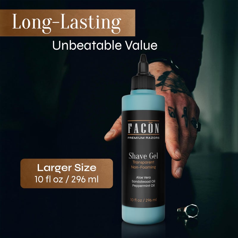 FACON FacÃ³n Transparent Shaving Gel for Men w/Aloe Vera, Cooling Menthol, Peppermint & Sandalwood Oil Scent â€“ Clear Non Foaming Straight Razor Shave Gel, Barber Shaving Gel to Prevent Razor Bumps, 10 fl oz - Image 5