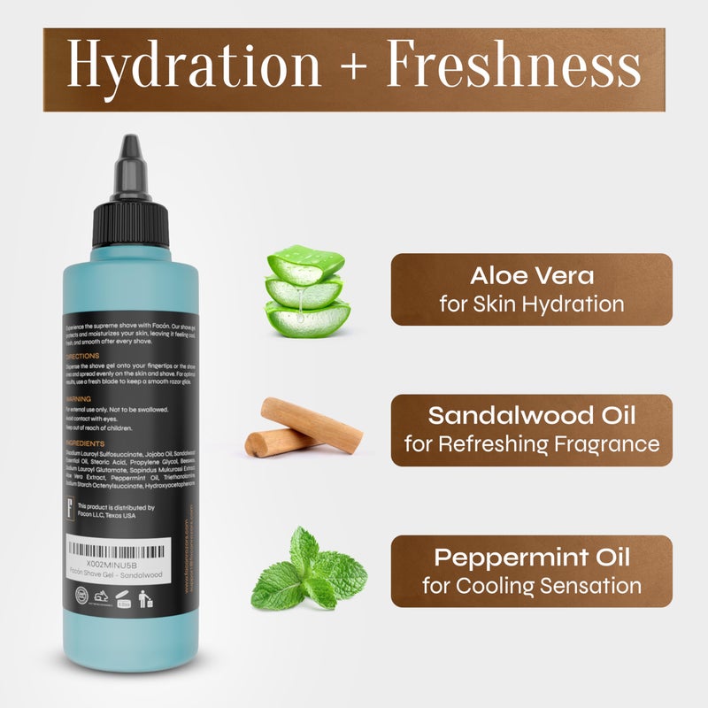 FACON FacÃ³n Transparent Shaving Gel for Men w/Aloe Vera, Cooling Menthol, Peppermint & Sandalwood Oil Scent â€“ Clear Non Foaming Straight Razor Shave Gel, Barber Shaving Gel to Prevent Razor Bumps, 10 fl oz - Image 2