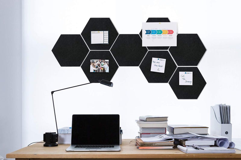 Uoisaiko Felt Hexagon Bulletin Board with 20 Push Pins, Pack of 8 Notice Boards for Home Office Kitchen, Push Pin Board Felt Wall Tiles for Photos Memos - Image 4