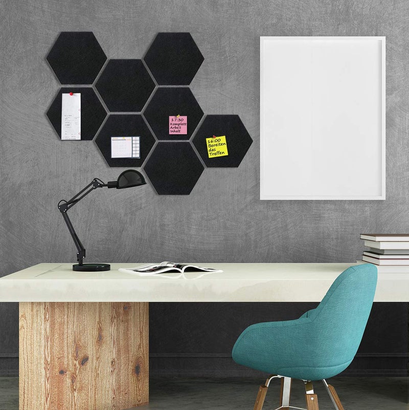Uoisaiko Felt Hexagon Bulletin Board with 20 Push Pins, Pack of 8 Notice Boards for Home Office Kitchen, Push Pin Board Felt Wall Tiles for Photos Memos - Image 2