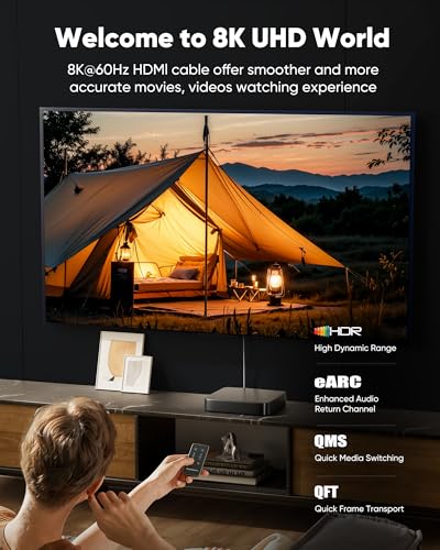 Capshi 6.6ft 8K 4K@120Hz HDMI Cable 2.1, 48Gbps High Speed Cord for PS5/4, TV, Gaming Console, Monitor, 8K@60Hz, 2K@240Hz, 144Hz, Support HDR, eARC, DTS:X, HDCP 2.2 & 2.3, Braided, Grey - Image 2