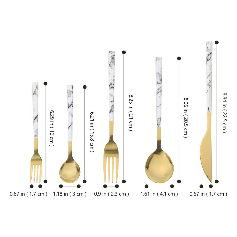 Gold Marble Stainless Steel Cutlery Set 5pcs Knife Fork Spoon Home Restaurant Dining - Image 3