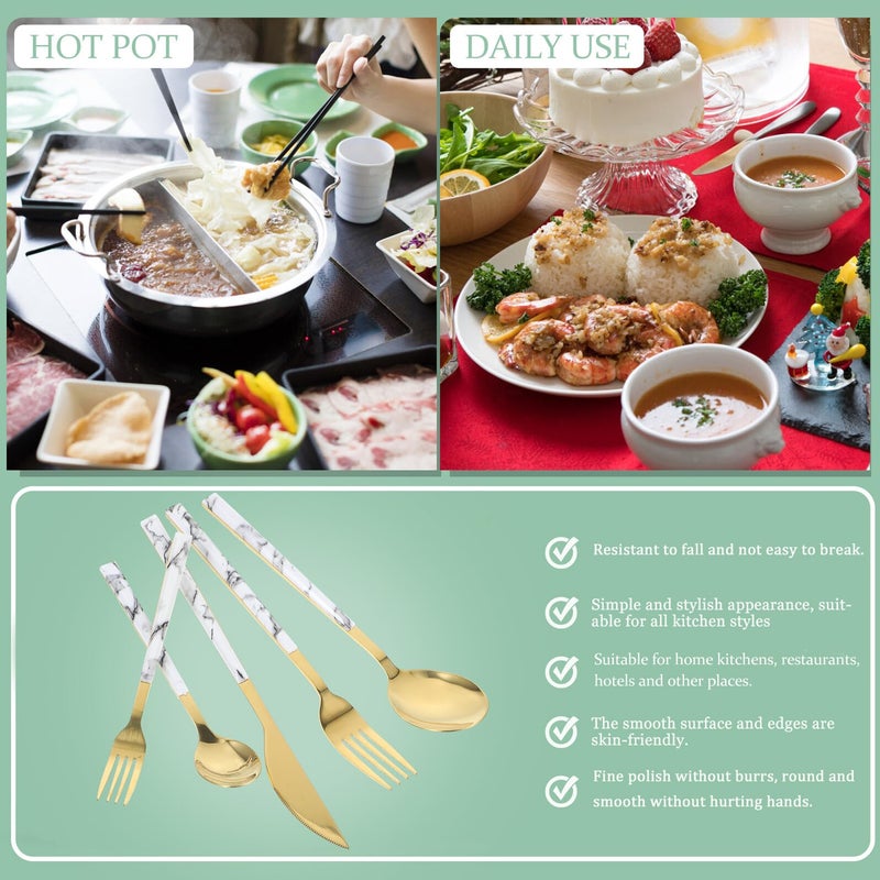 Gold Marble Stainless Steel Cutlery Set 5pcs Knife Fork Spoon Home Restaurant Dining - Image 4