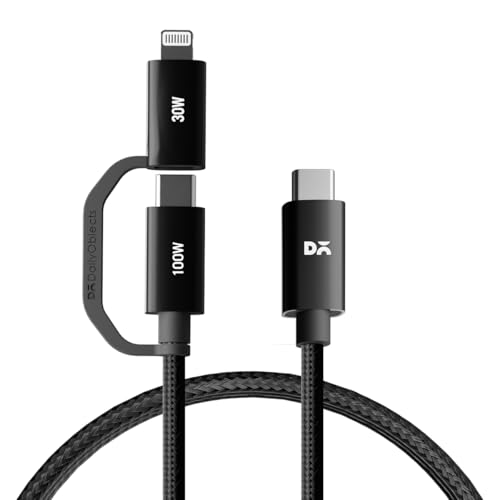 DailyObjects SURGE Kevlar Core 2-in-1 100W Mfi-Certified Charging Cable|Type-C Lightning|Fast,480Mbps Data Transfer,Data Sync|Compatible with Android & iOS Smartphones,Tablet/Ipads,Macbook,Black - Image 1